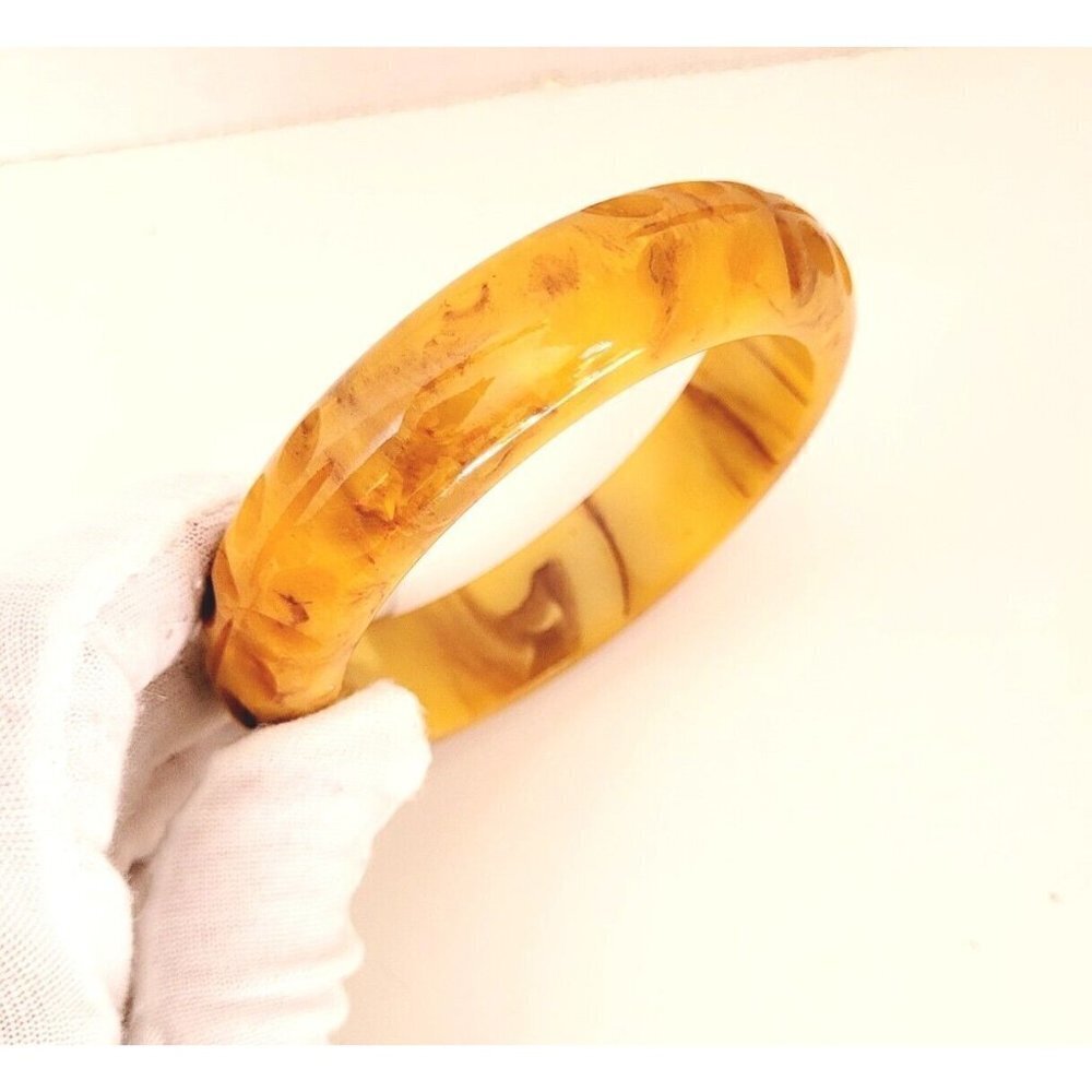Vintage 17.3mm Butterscotch Browns Marbled Bakelite Bangle Bracelet Tested